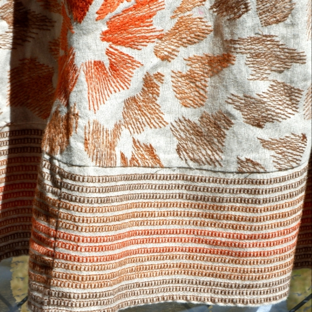 10/12) Coldwater Creek Embroidered Linen/Cotton Blend Lined Midi Skirt - Picture 3 of 8